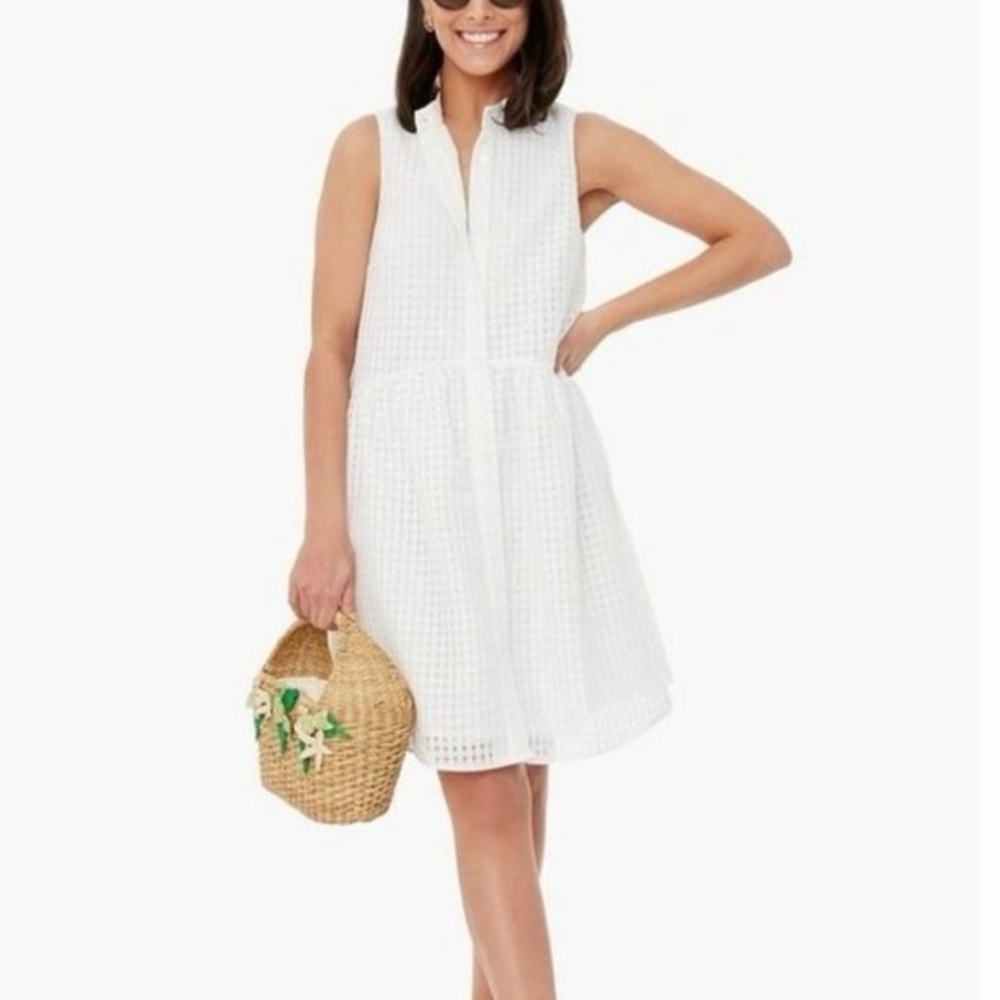 Tuckernuck (S) White Burnout Sleeveless Royal Flowy Shirt Dress Knee Length